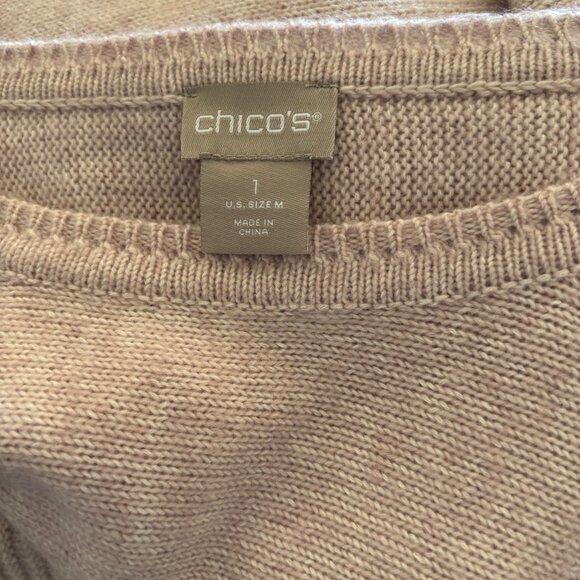 Chicos Pink Knit Sweater Size 1 M Ribbed Hem & Sleeves Relaxed Cotton & Acrylic - Picture 4 of 9
